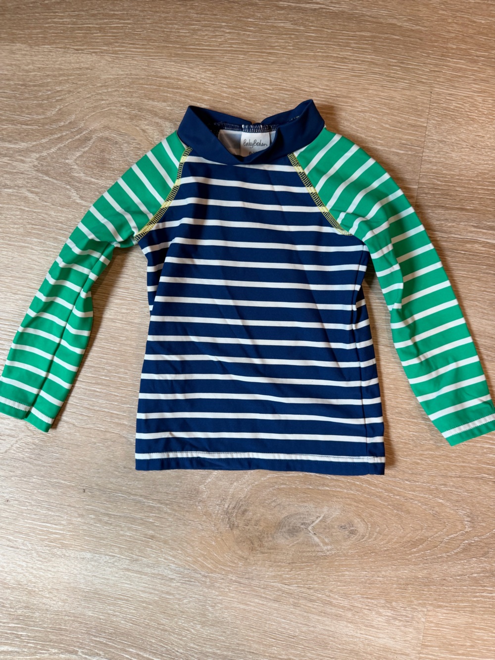 Baby Boden Navy & Green Striped Long-Sleeve Rash Guard